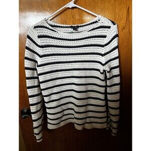 J.Jill Wearever Petite Small Striped Open Knit Sweater Womens Nautical Layering
